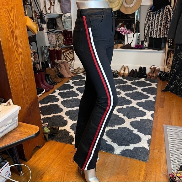 Topshop Jean Joni Flare Moto Black Denim High Waist Side Stripe Size:28 - Picture 7 of 9